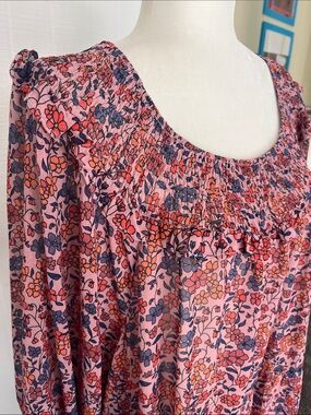 Wayward Fancies Floral Smocked Yoke Dress in Rose and Navy size xl